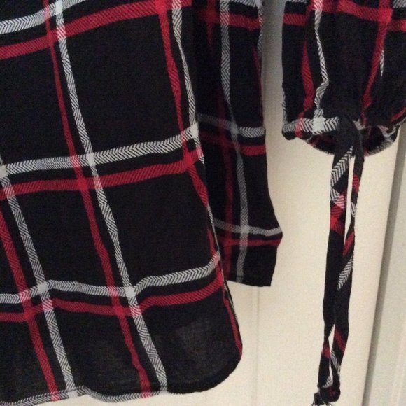 Love&Legend | Ladies Red, White & Black Lace up Plaid Blouse | Size 14 - Picture 6 of 13